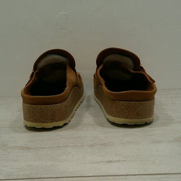 Birkenstock Comfort Suede Cognac Buckley Clog Gold buckle Size 38 - Picture 7 of 11